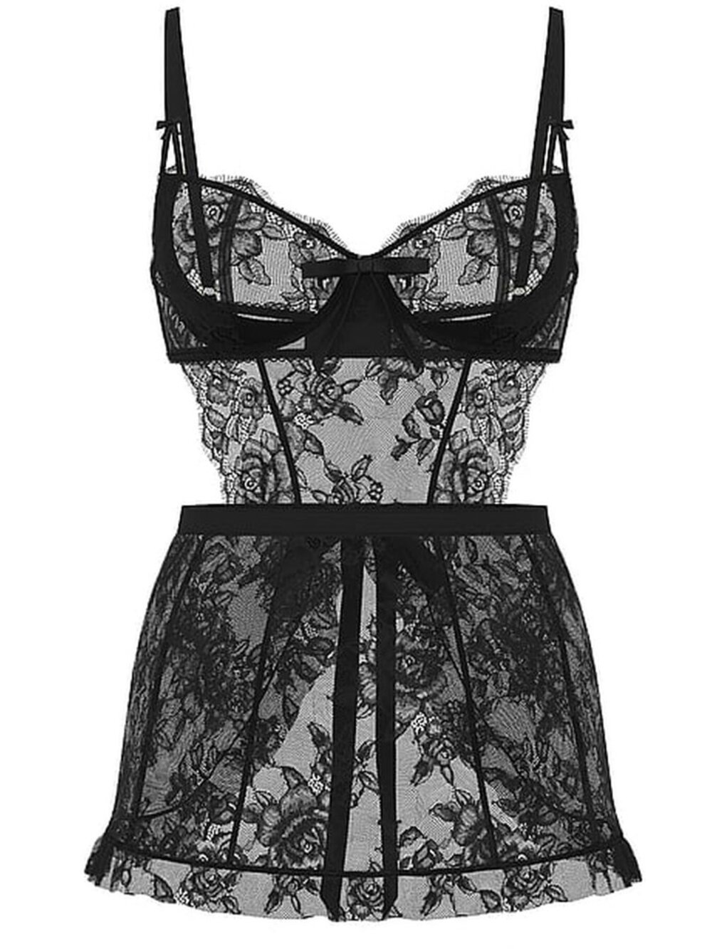 New! Victoria’s Secret Black Wicked Unlined Rose Lace Apron Medium 34452